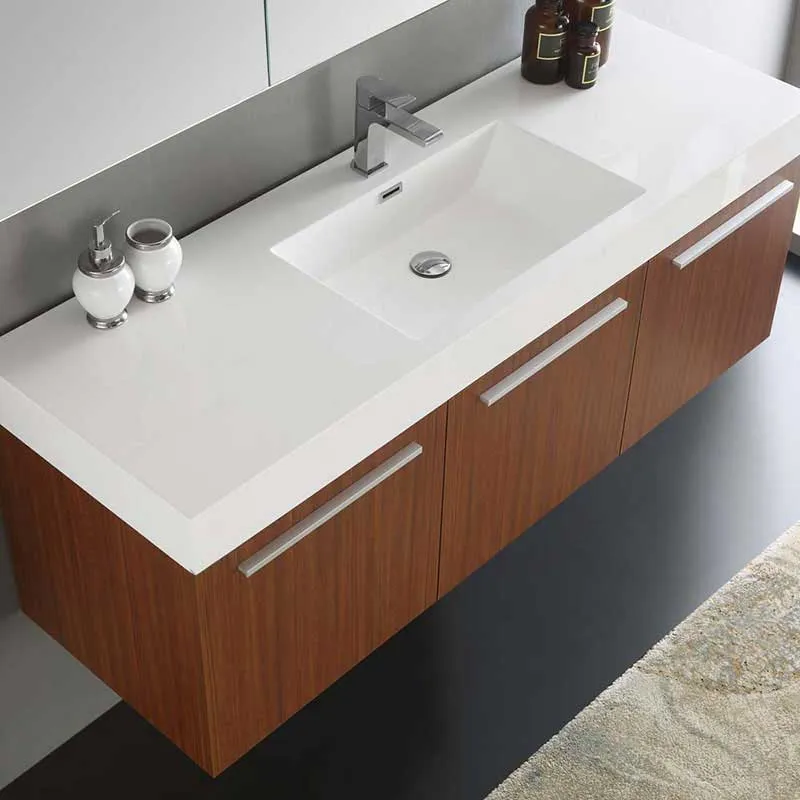 Fresca Vista 60" Teak Wall Hung Single Sink Modern Bathroom Vanity with Medicine Cabinet