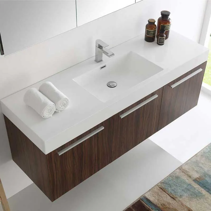 Fresca Vista 60" Walnut Wall Hung Single Sink Modern Bathroom Vanity with Medicine Cabinet