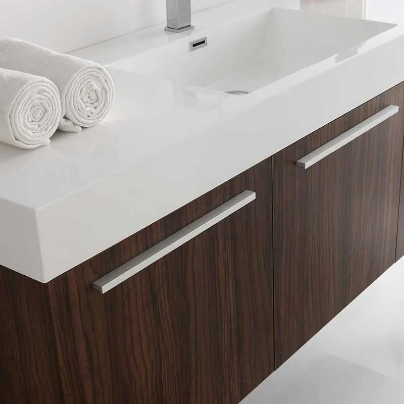 Fresca Vista 60" Walnut Wall Hung Single Sink Modern Bathroom Vanity with Medicine Cabinet