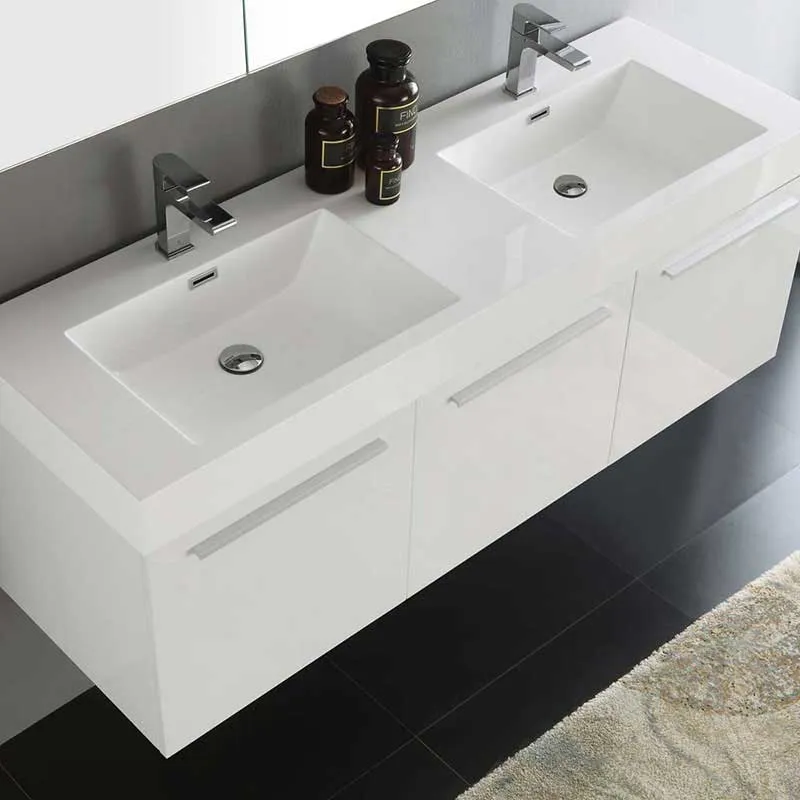Fresca Vista 60" White Wall Hung Double Sink Modern Bathroom Vanity with Medicine Cabinet
