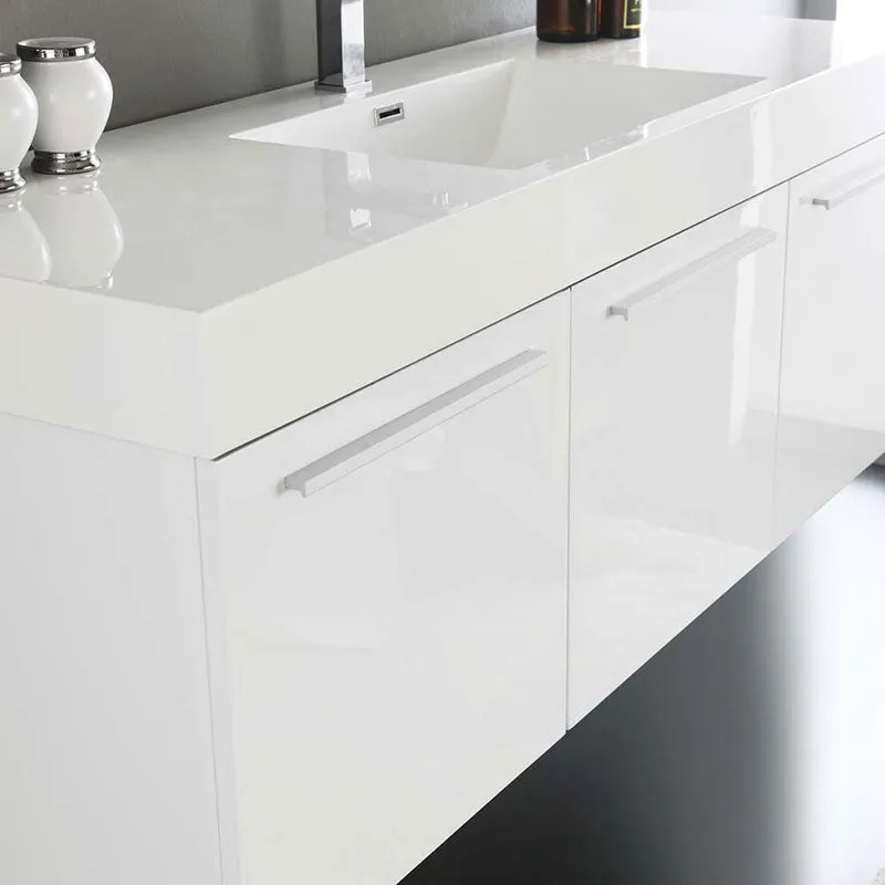 Fresca Vista 60" White Wall Hung Single Sink Modern Bathroom Vanity with Medicine Cabinet