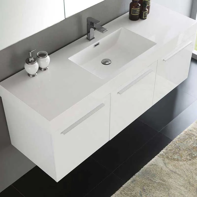 Fresca Vista 60" White Wall Hung Single Sink Modern Bathroom Vanity with Medicine Cabinet