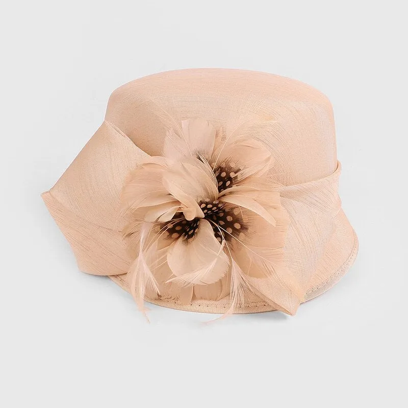 FS Luxury Woman Sun Hat Wedding Ceremony Fashion Elegant Millinery Tea Party Bowler Cap Flower Feather Bucket Hats Female