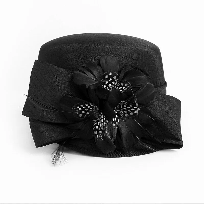 FS Luxury Woman Sun Hat Wedding Ceremony Fashion Elegant Millinery Tea Party Bowler Cap Flower Feather Bucket Hats Female