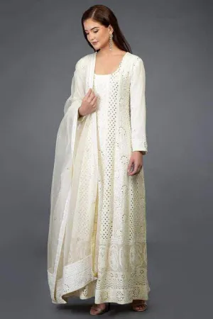 Georgette Chikankari Anarkali with Kkaamdani work Suit