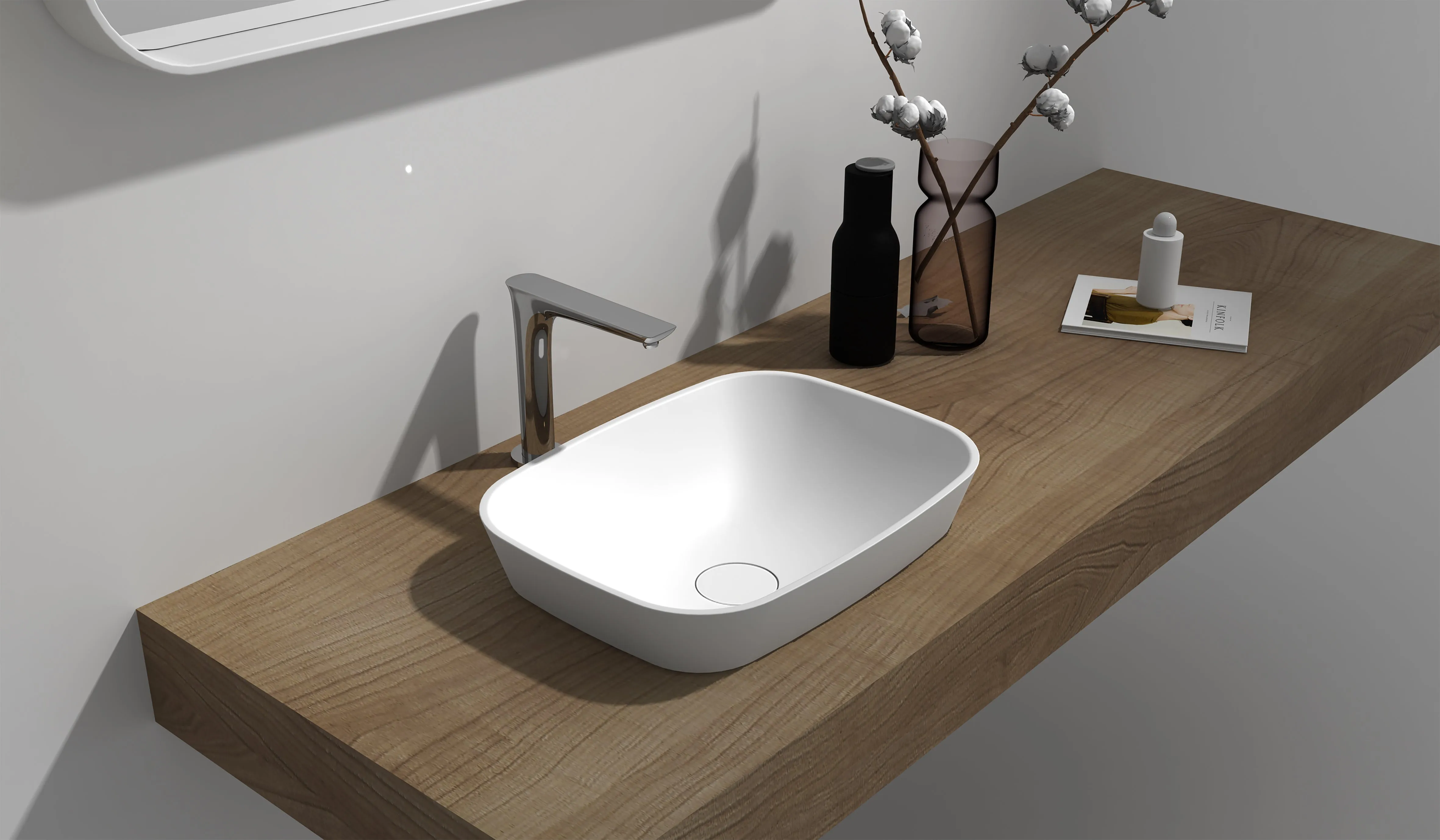 Gia Benchtop Semi Recessed Stone Basin - 500mm - G38586