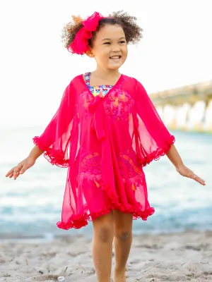 Girls Sheer Kaftan Ruffle Cover-Up