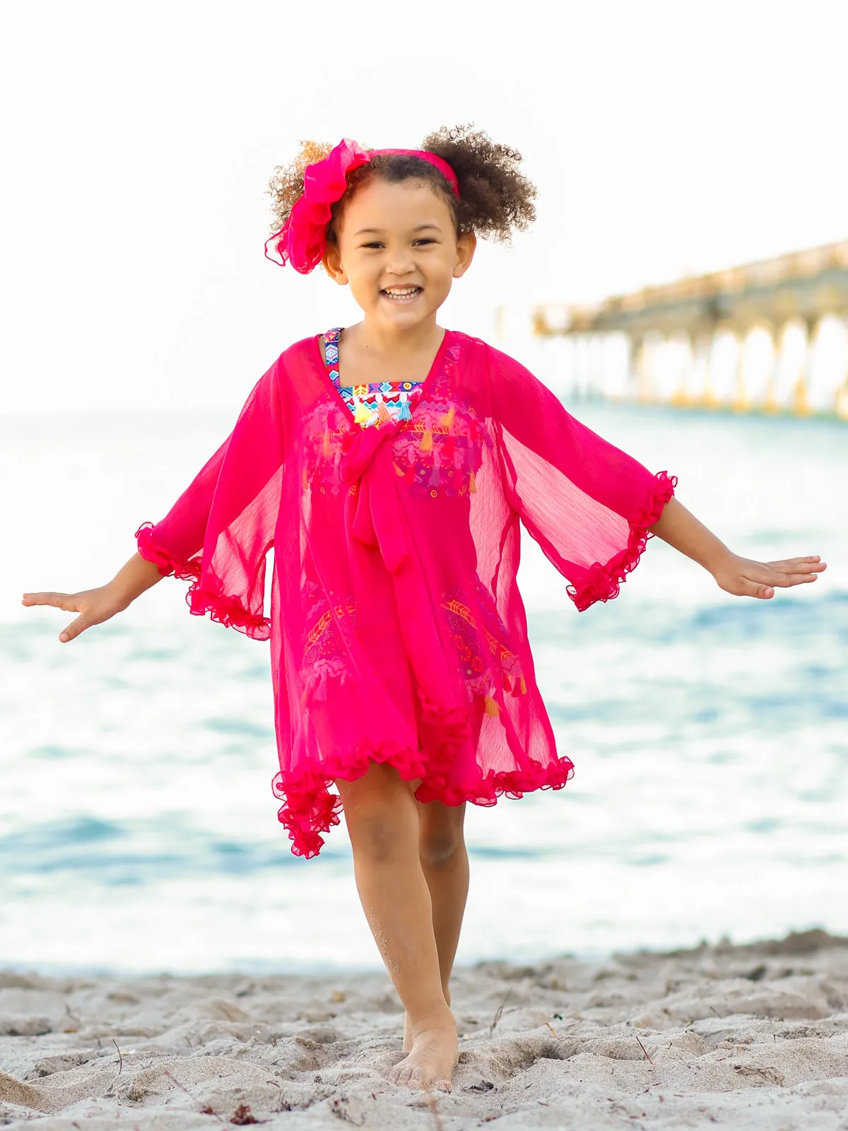 Girls Sheer Kaftan Ruffle Cover-Up
