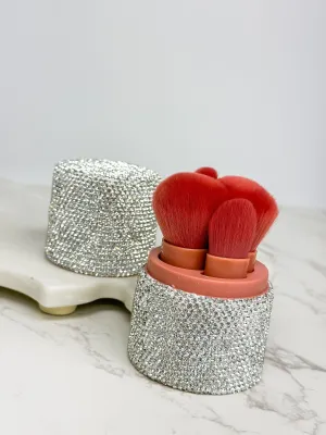 Glitzy Rhinestone Makeup Brush Set - Clear