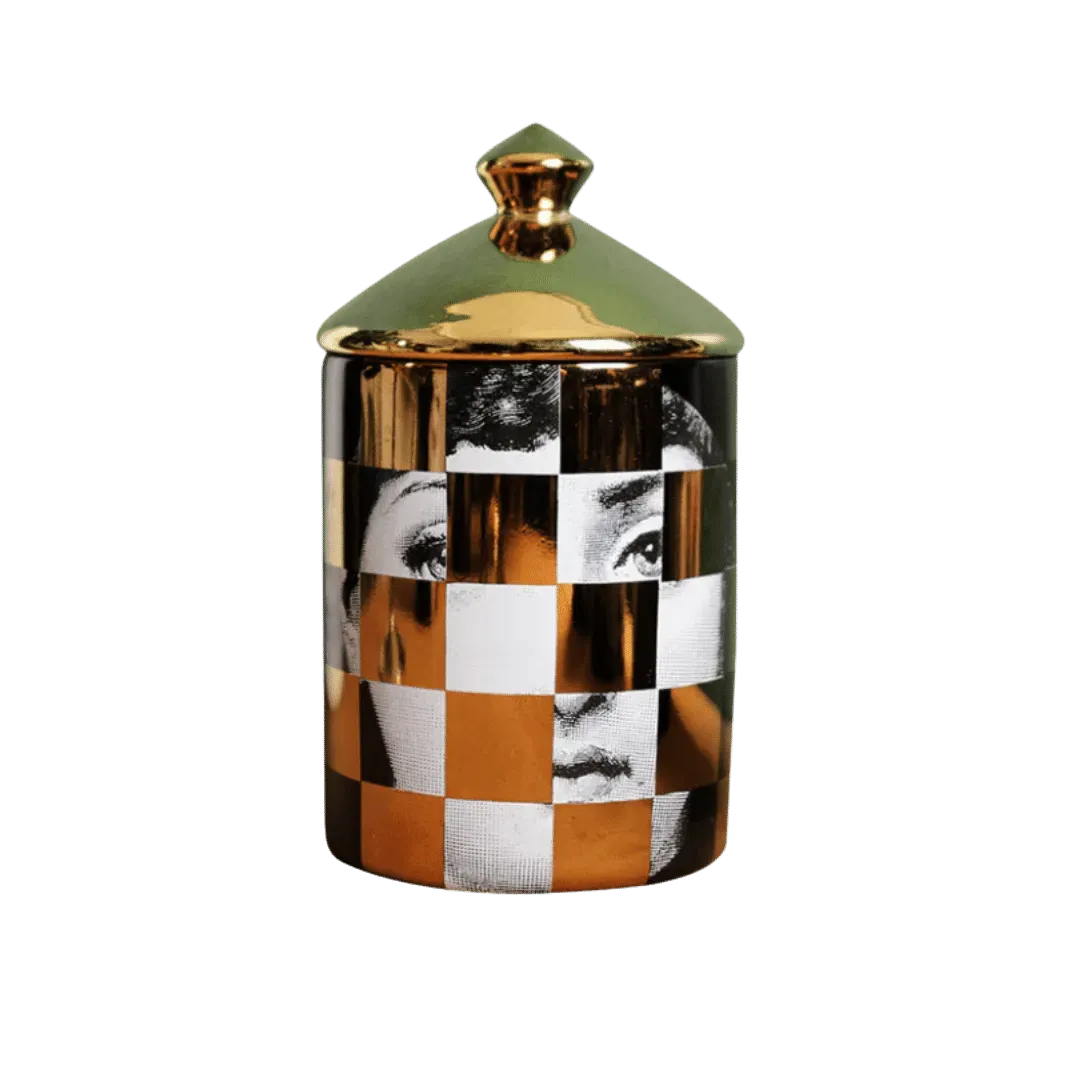 Gold Checker Lina Cavalieri Ceramic Aromatherapy Candle Jar with Lid