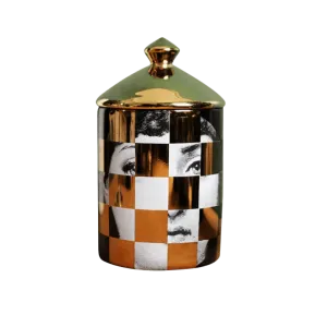 Gold Checker Lina Cavalieri Ceramic Aromatherapy Candle Jar with Lid
