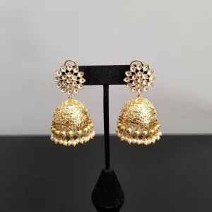 Gold Finish Kundan Jhumkas