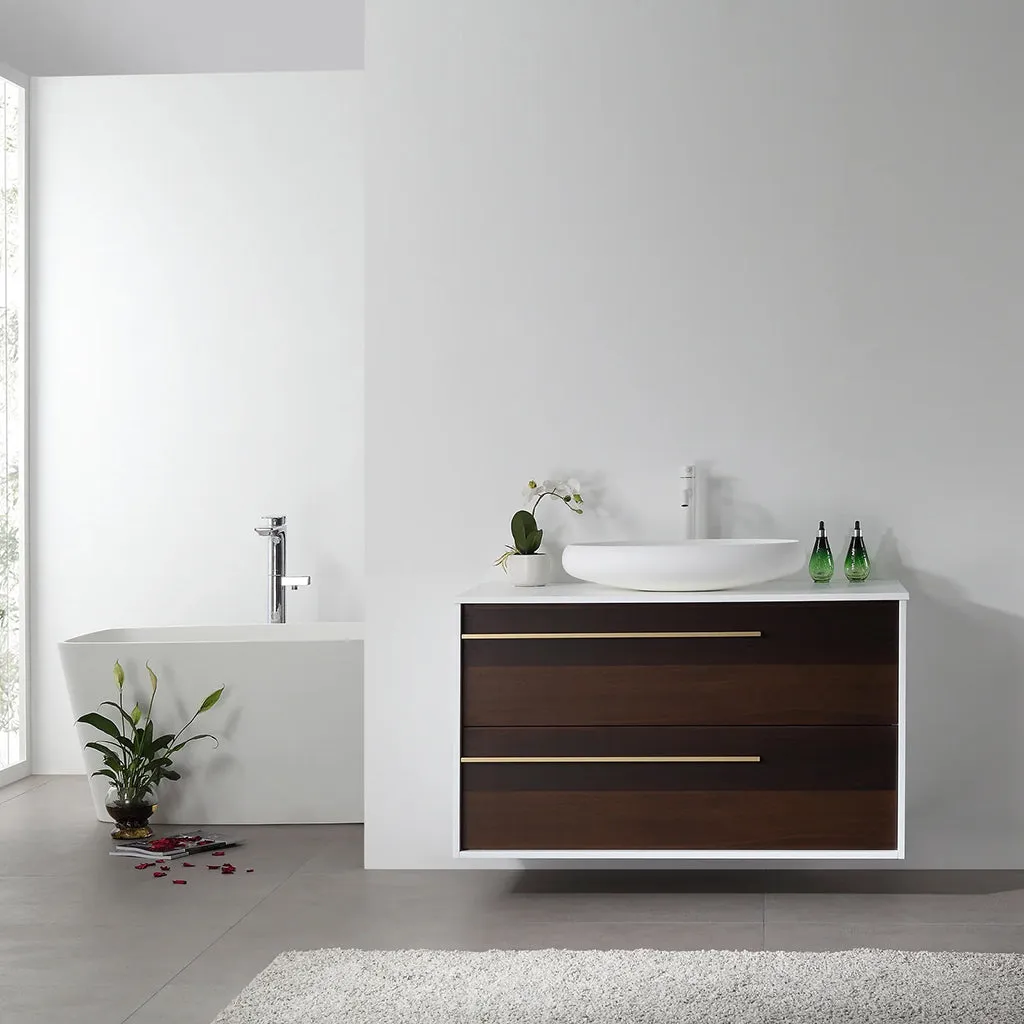 Goreme 2 Drawers Bathroom Vanity with Solid Surface Top and Vessel Sink - Wall Mount - 42" Wood/Smoke Gray Oak
