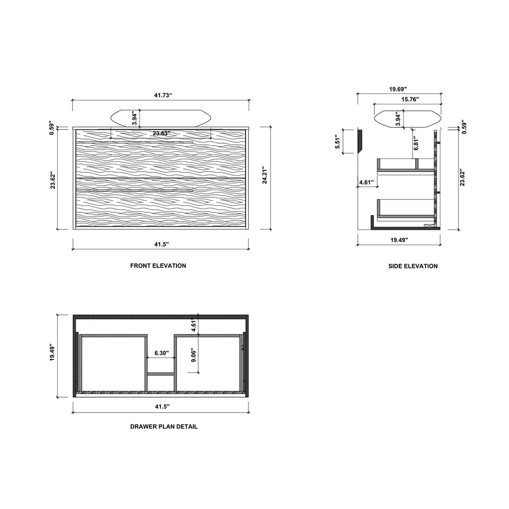 Goreme 2 Drawers Bathroom Vanity with Solid Surface Top and Vessel Sink - Wall Mount - 42" Wood/Smoke Gray Oak