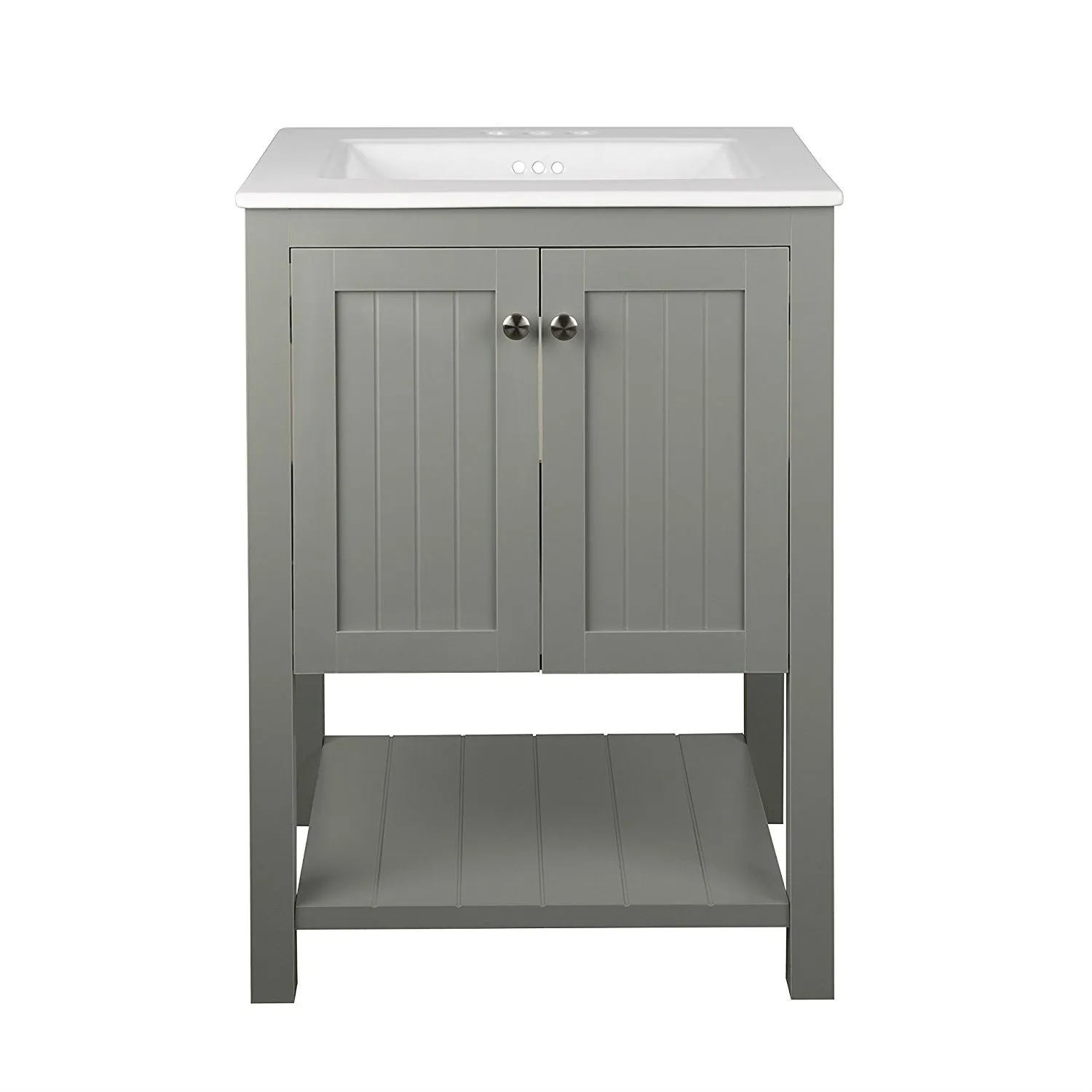 Grey 24 x 22 inch Bathroom Vanity Cabinet with White Ceramic Sink