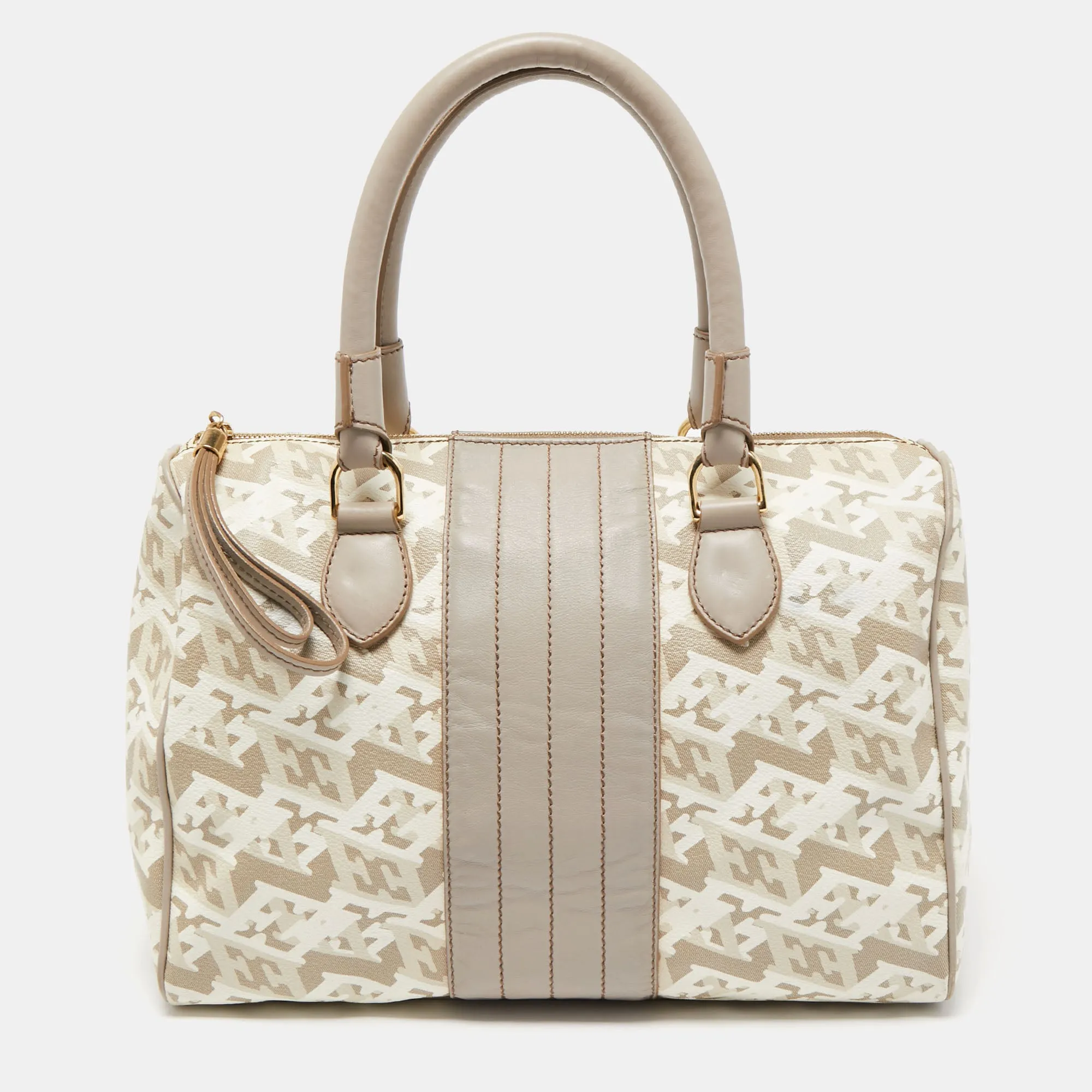 Grey/Multicolor Printed Coated Canvas and Leather Bowler Bag