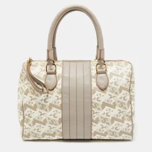 Grey/Multicolor Printed Coated Canvas and Leather Bowler Bag