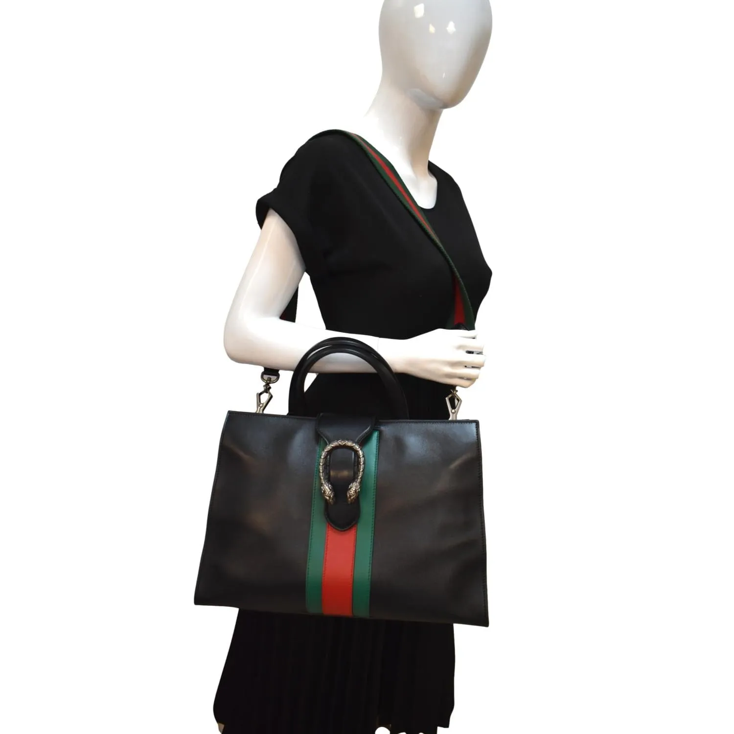 GUCCI Dionysus Leather Tote Bag Black 444167