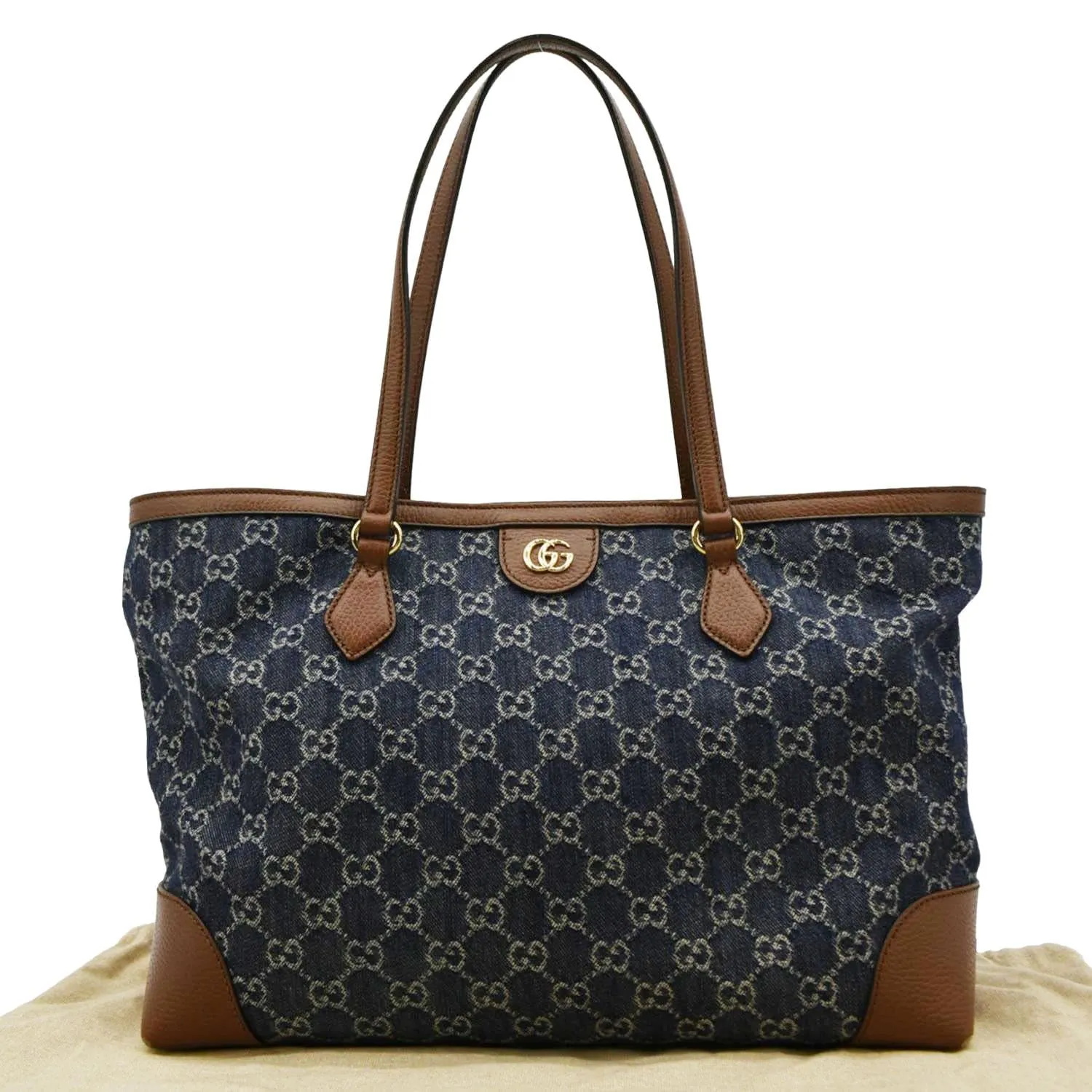 GUCCI Ophidia GG Medium Jacquard Denim Tote Bag Navy Blue