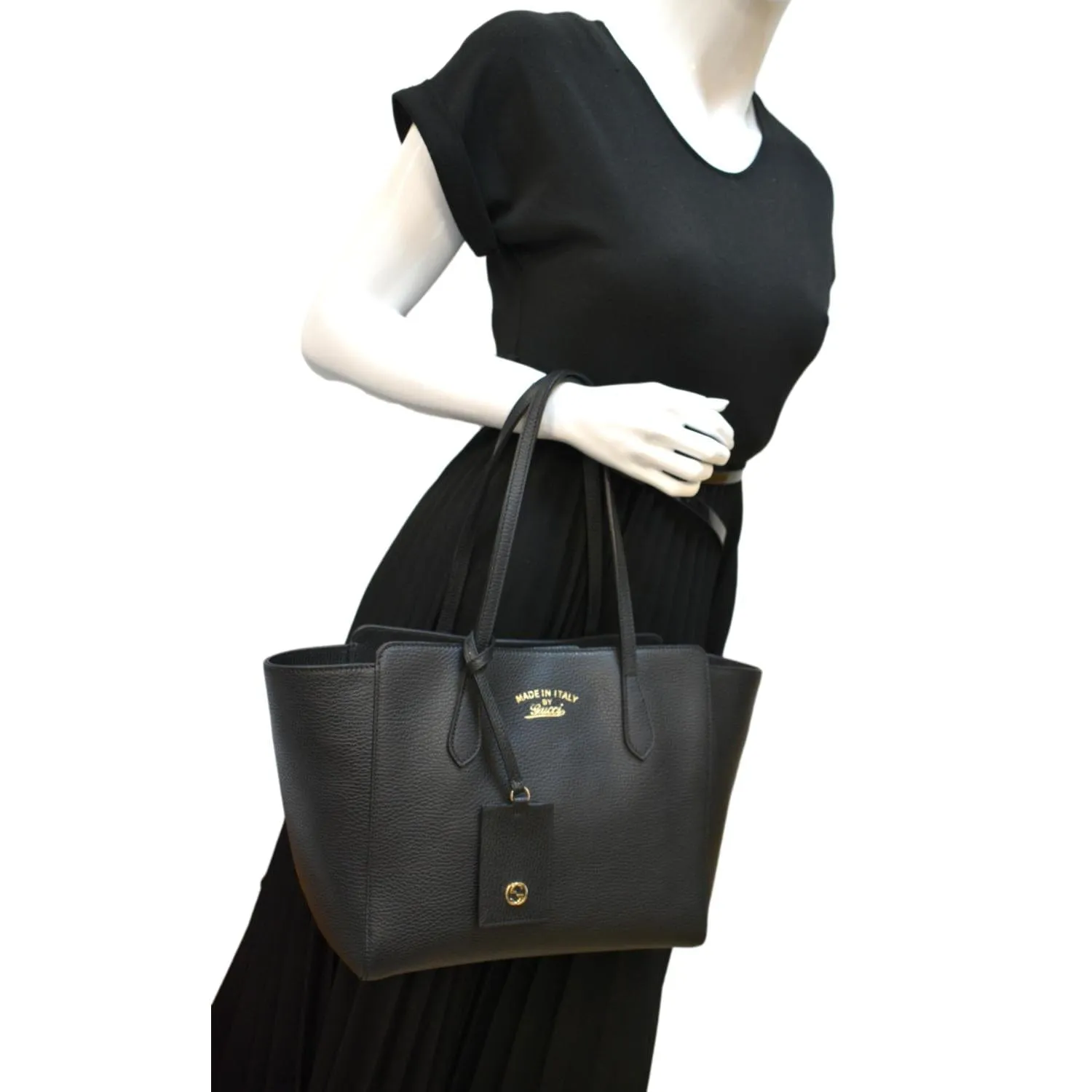 GUCCI Swing Mini Leather Tote Bag Black 354408