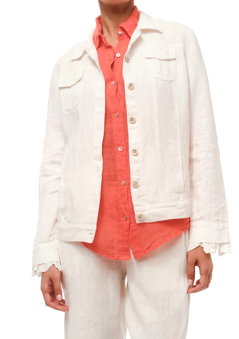 Haris Cotton Womens Linen Jacket - Beach sand or White