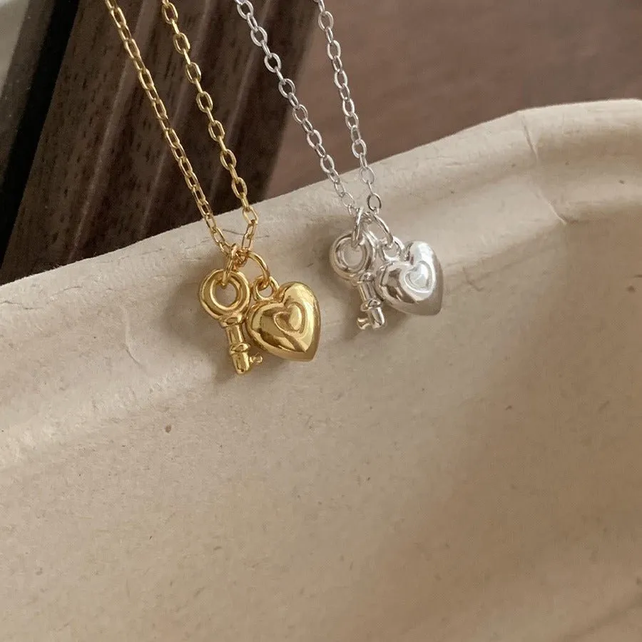 Heart Lock Necklace in Gold (Solid Silver)