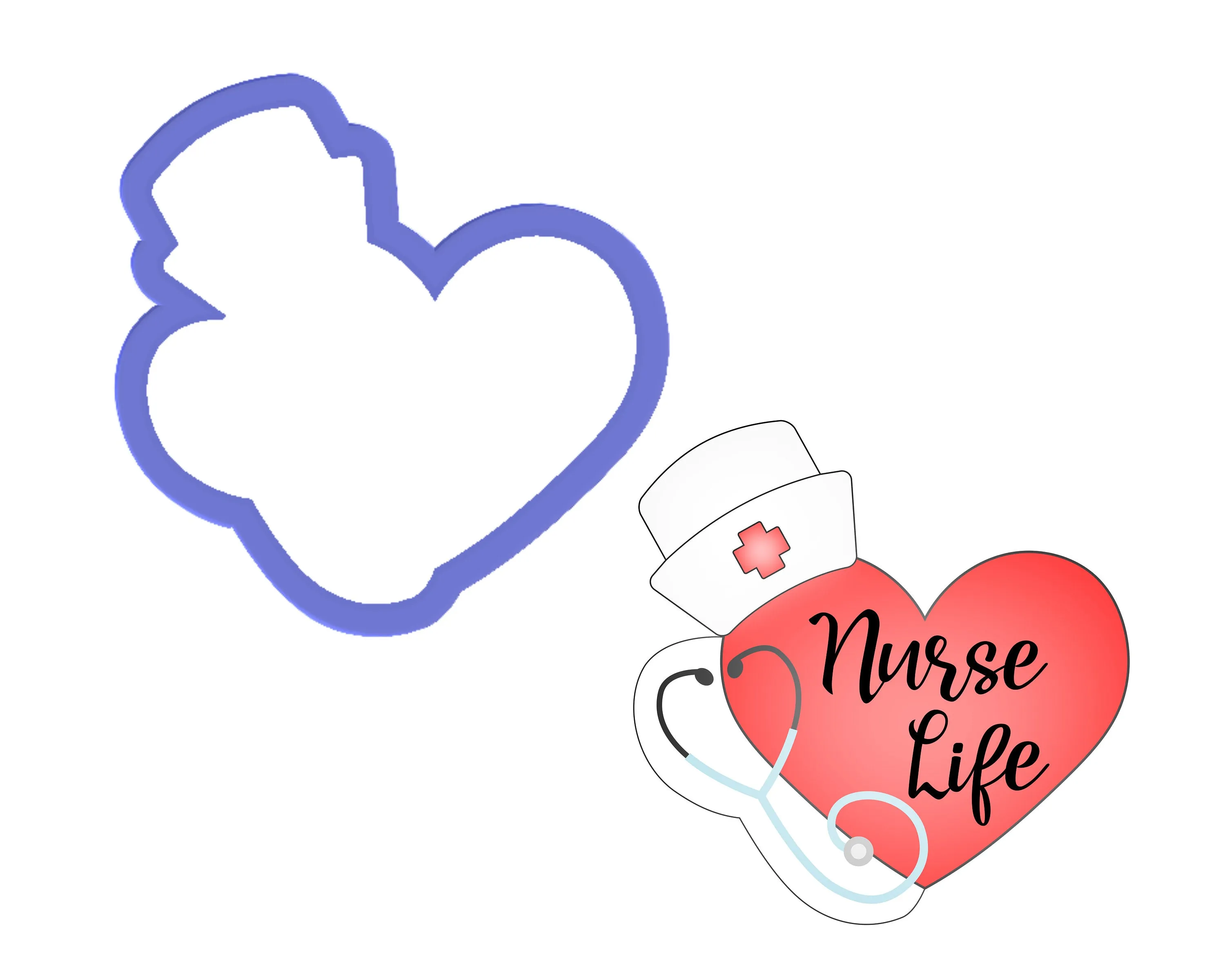 Heart with Nurse Hat and Stethoscope Cookie Cutter