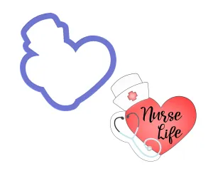 Heart with Nurse Hat and Stethoscope Cookie Cutter