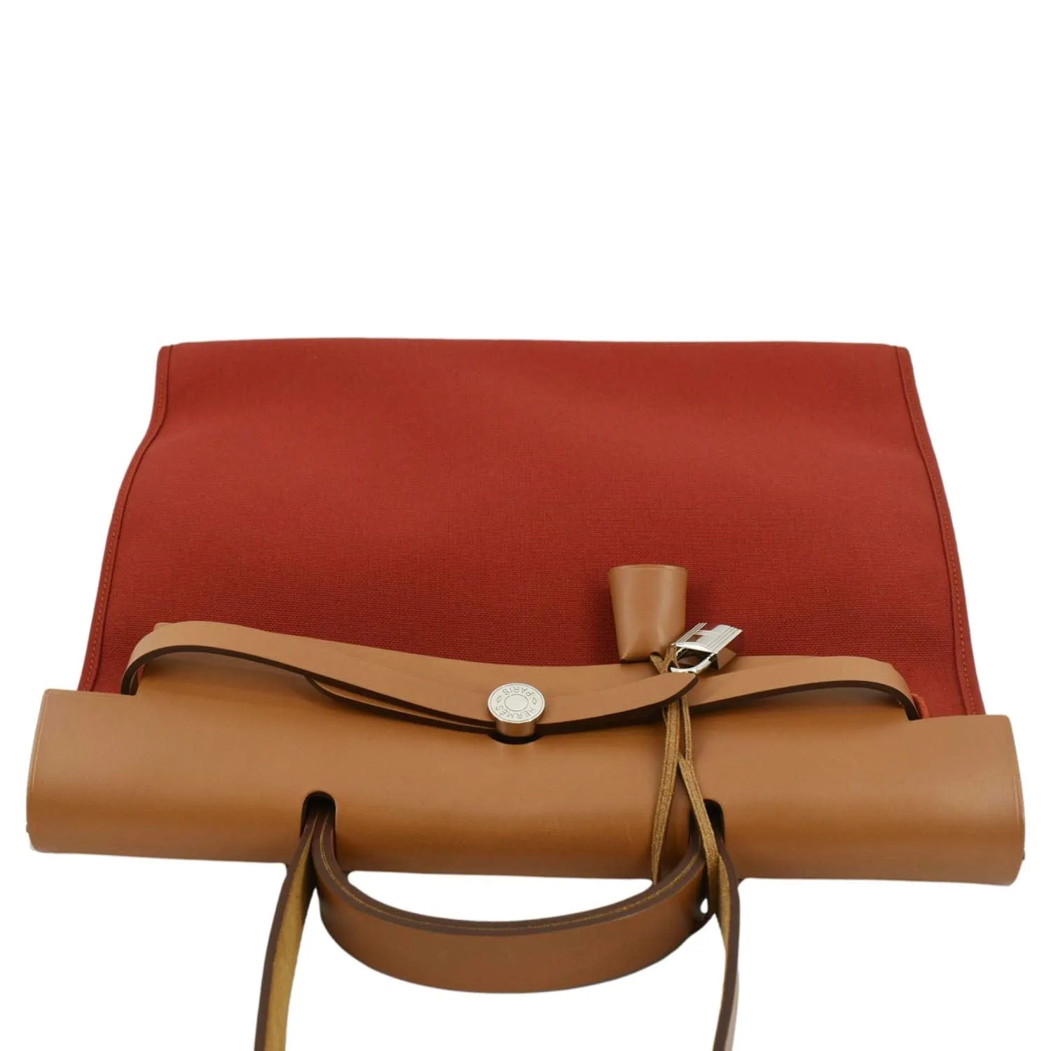 HERMES Herbag Canvas Tote Shoulder Bag Red