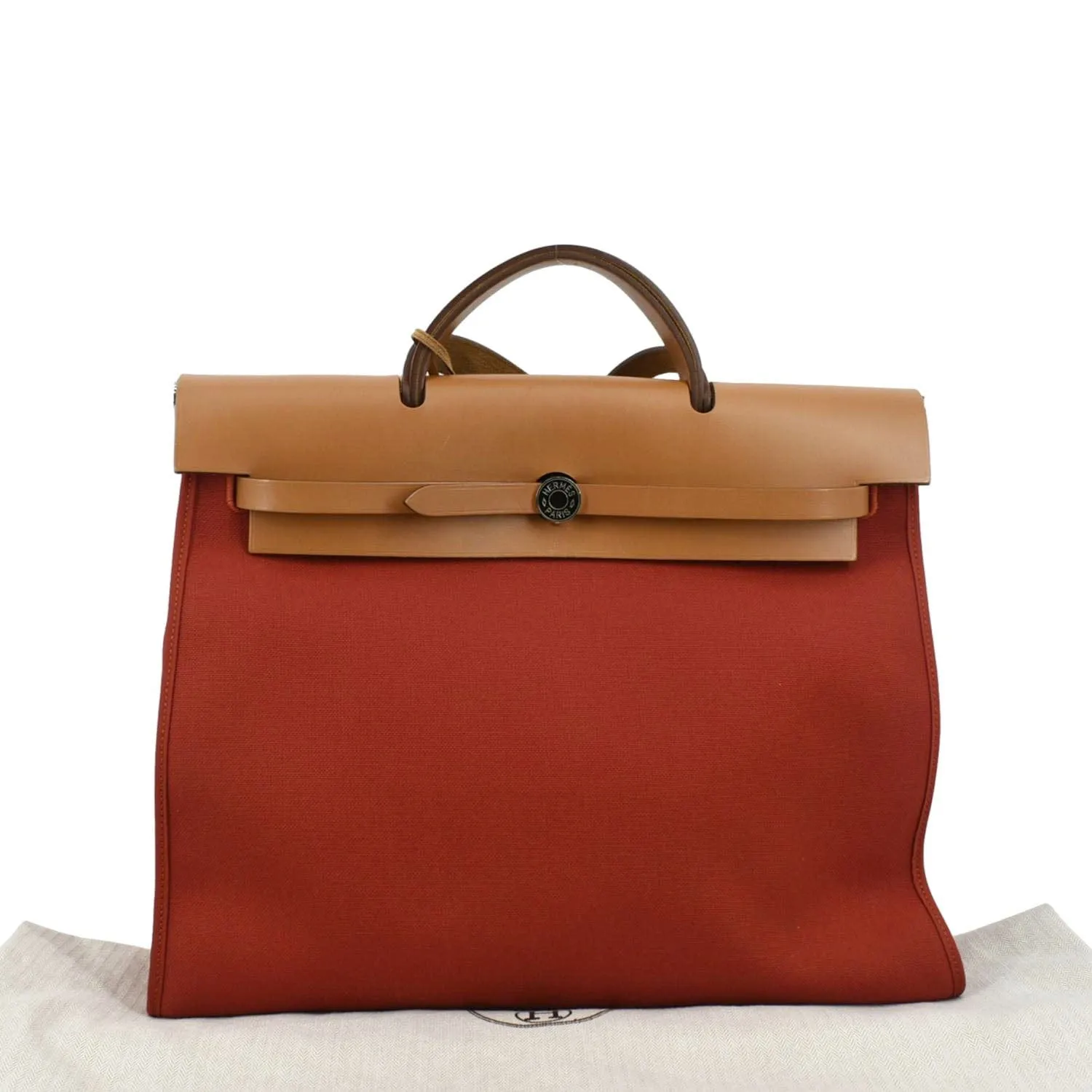 HERMES Herbag Canvas Tote Shoulder Bag Red