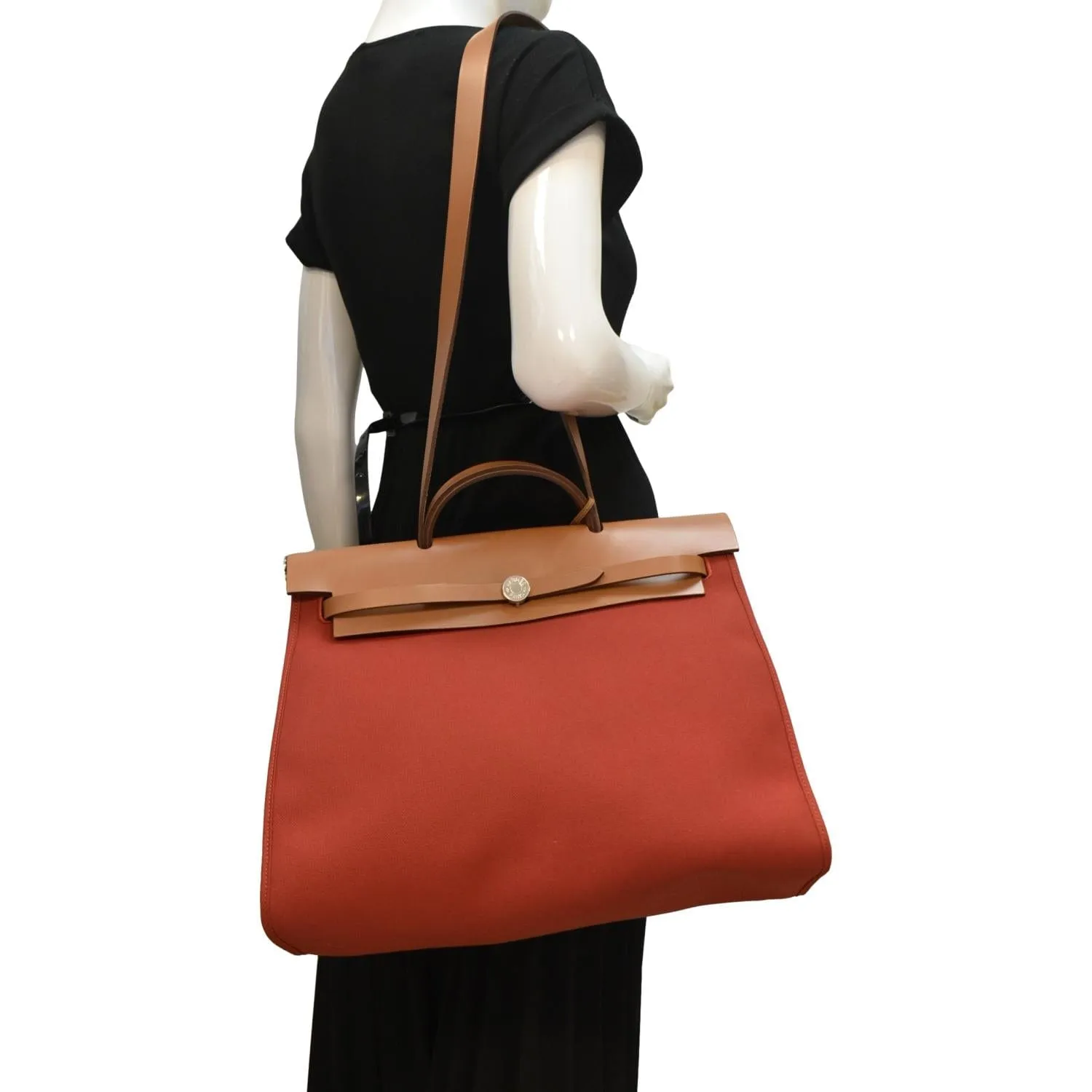 HERMES Herbag Canvas Tote Shoulder Bag Red