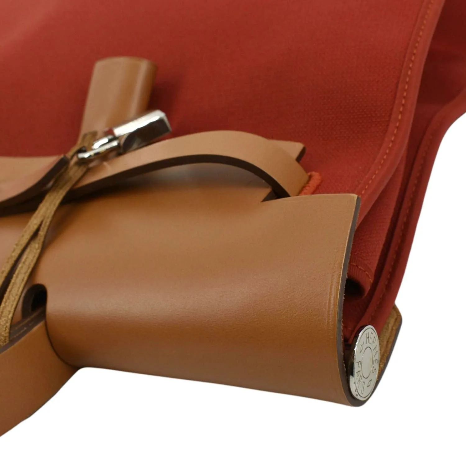 HERMES Herbag Canvas Tote Shoulder Bag Red