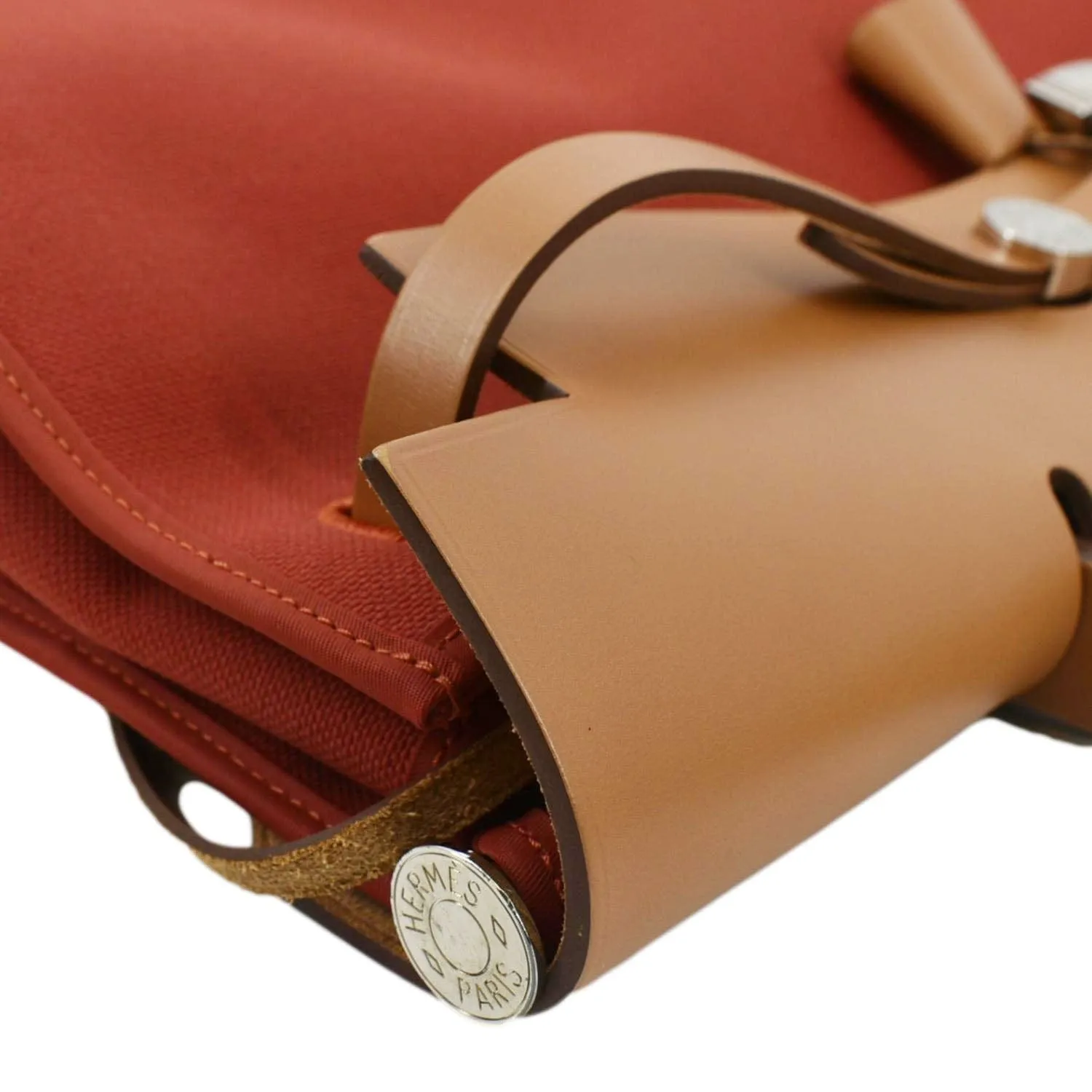 HERMES Herbag Canvas Tote Shoulder Bag Red