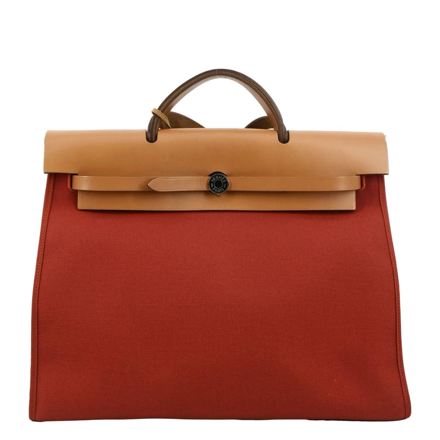 HERMES Herbag Canvas Tote Shoulder Bag Red