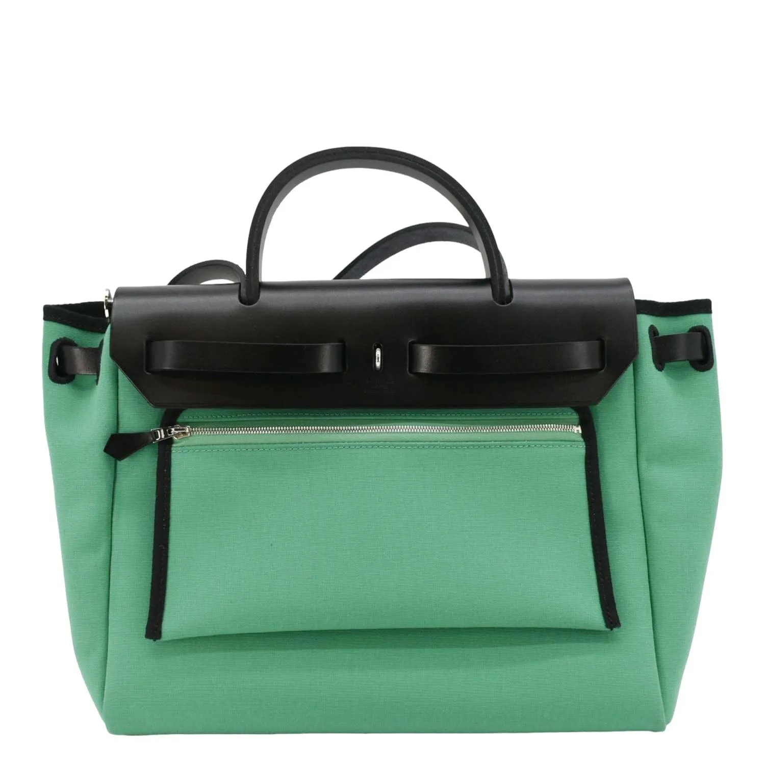 HERMES Herbag Zip 31 Toile Canvas Tote Shoulder Bag Green