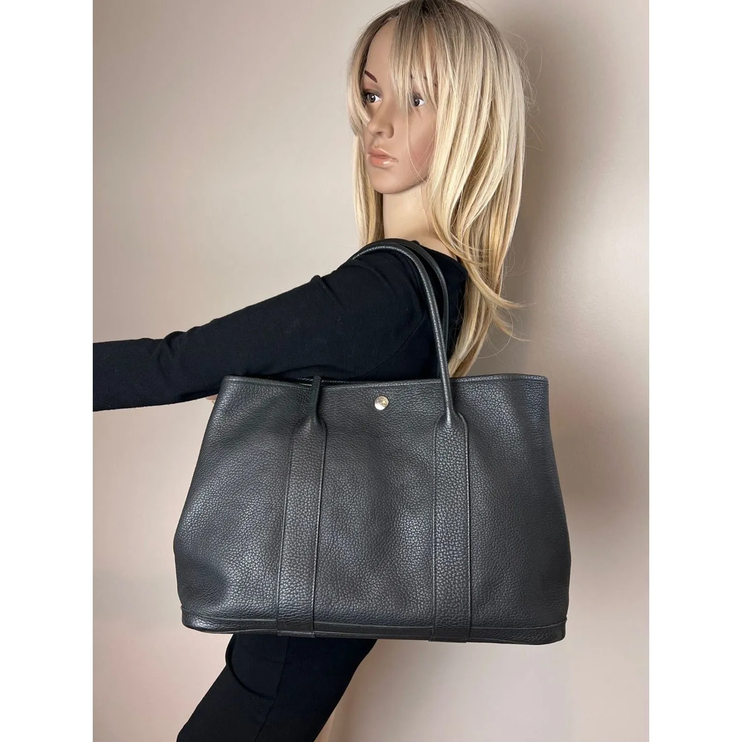 Hermes Negonda Garden Party MM 36 Black Leather Tote