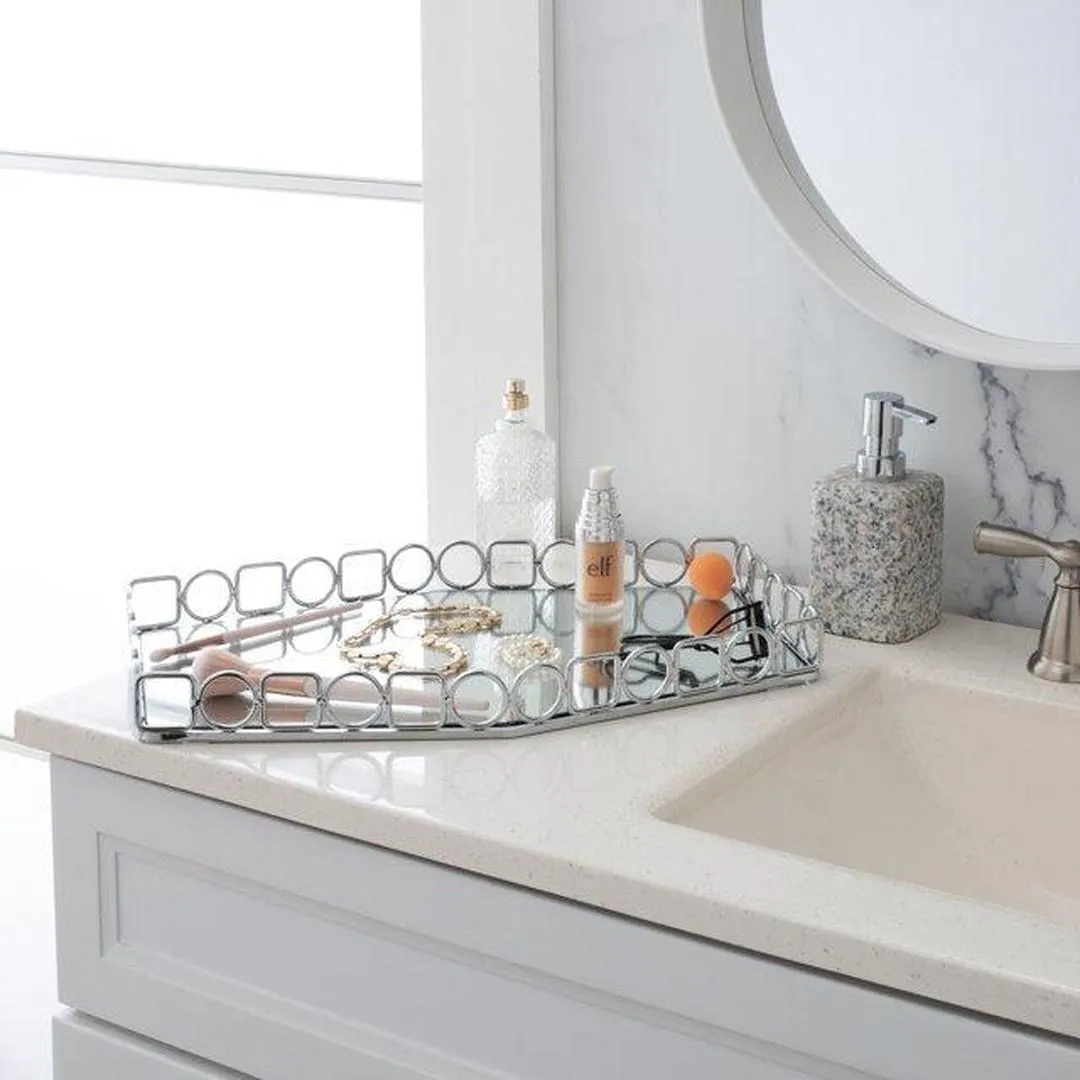 Home Details Circles & Squares Large Mirror Vanity Tray, Chrome