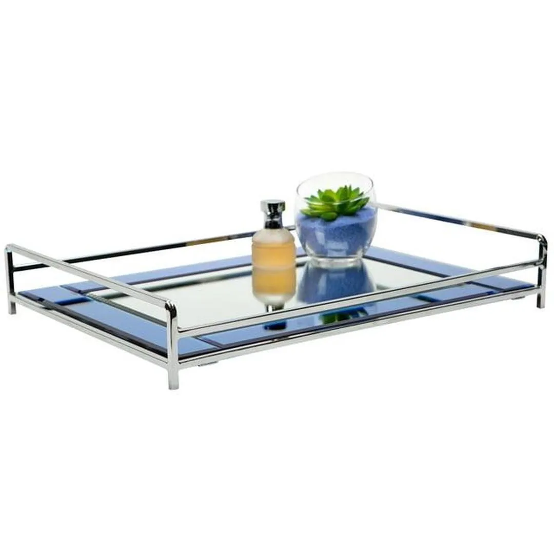 Home Details Mirrored Vanity Tray Makeup Organizer, Blue