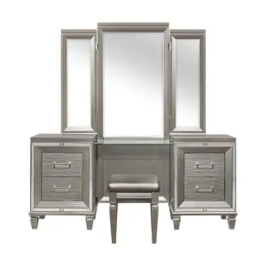 Homelegance Tamsin 3pcs Vanity Dresser with Mirror in Silver Grey Metallic 1616-15