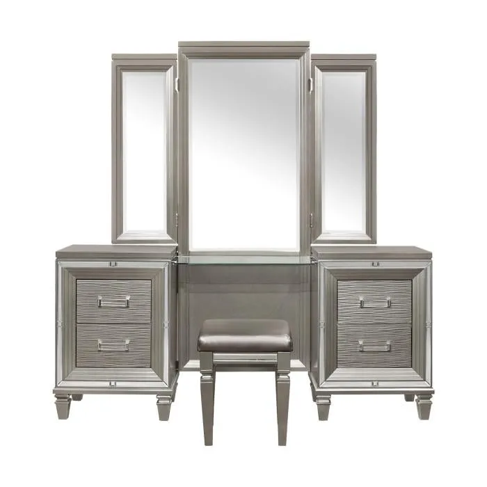 Homelegance Tamsin 3pcs Vanity Dresser with Mirror in Silver Grey Metallic 1616-15