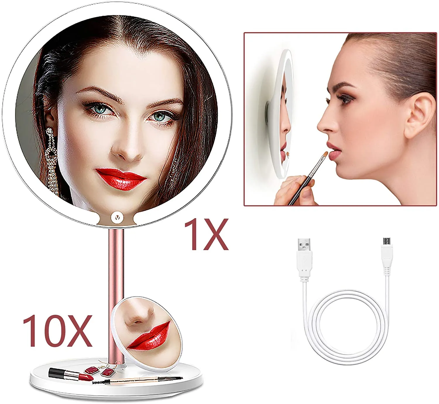 Homlly LED Makeup Mirror 10x Magnifier with 3 Color Light Modes