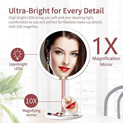 Homlly LED Makeup Mirror 10x Magnifier with 3 Color Light Modes