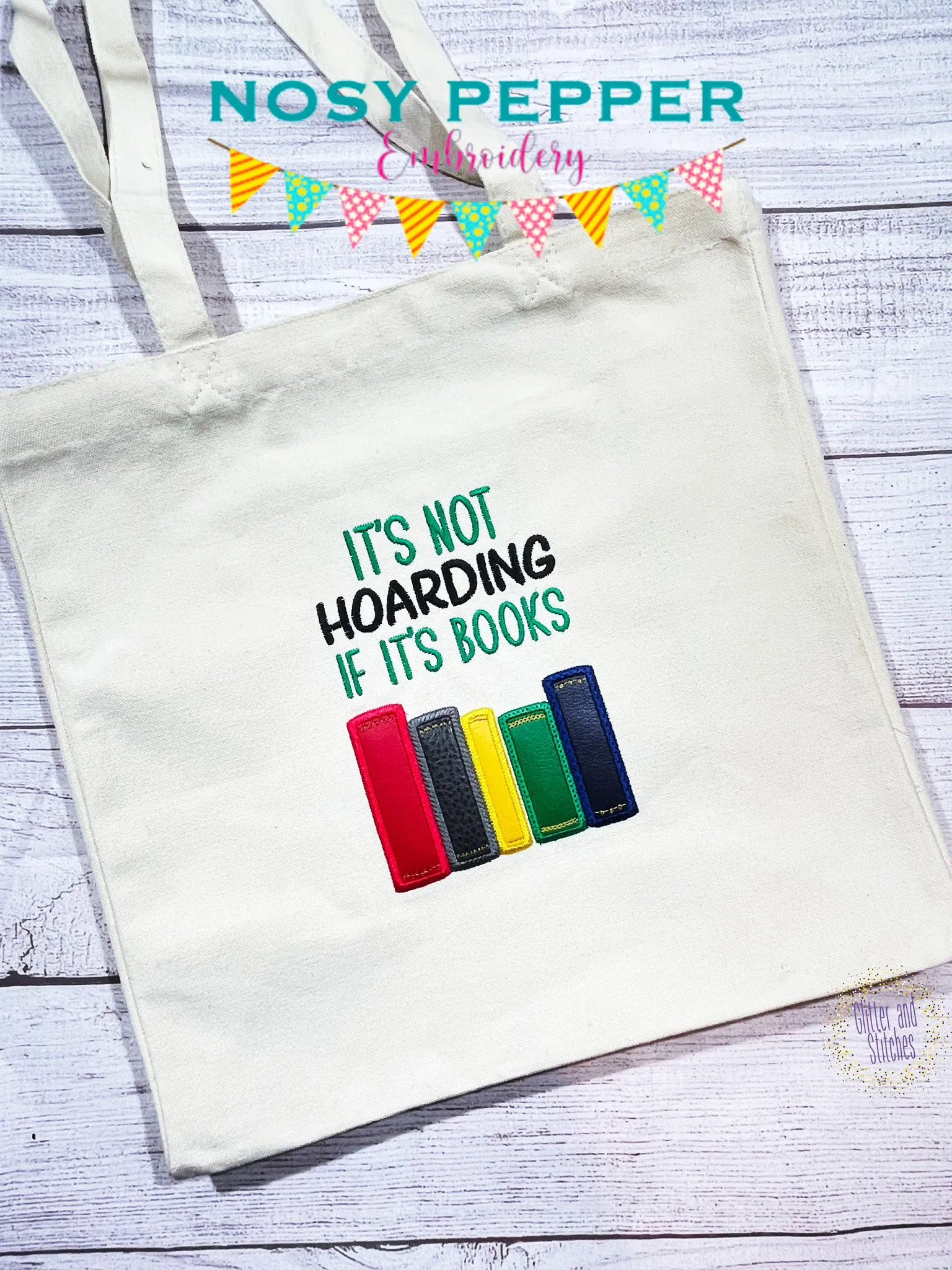 It's Not Hoarding If It's Books Applique machine embroidery design (4 sizes included) DIGITAL DOWNLOAD