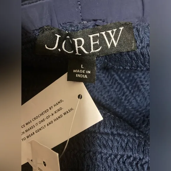 J Crew Navy Blue Cotton Crochet Knit Drawstring Shorts Size Large