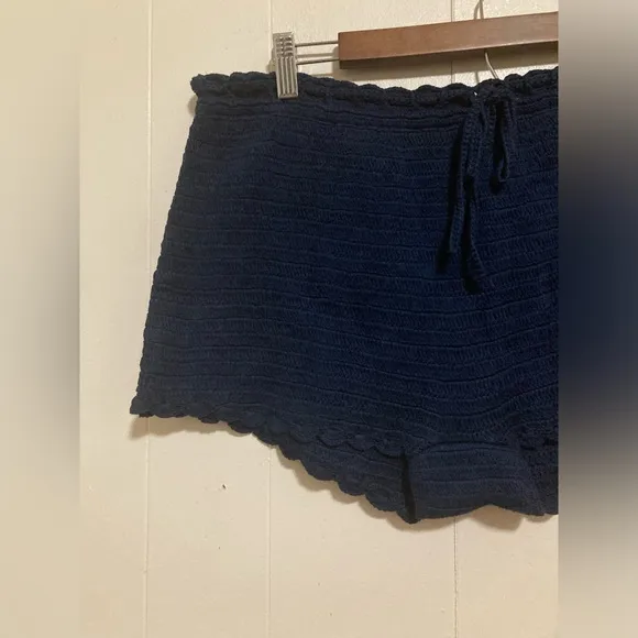 J Crew Navy Blue Cotton Crochet Knit Drawstring Shorts Size Large