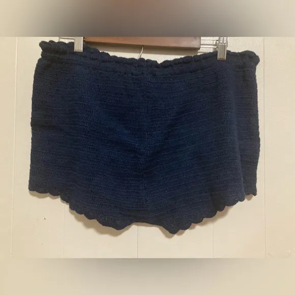 J Crew Navy Blue Cotton Crochet Knit Drawstring Shorts Size Large
