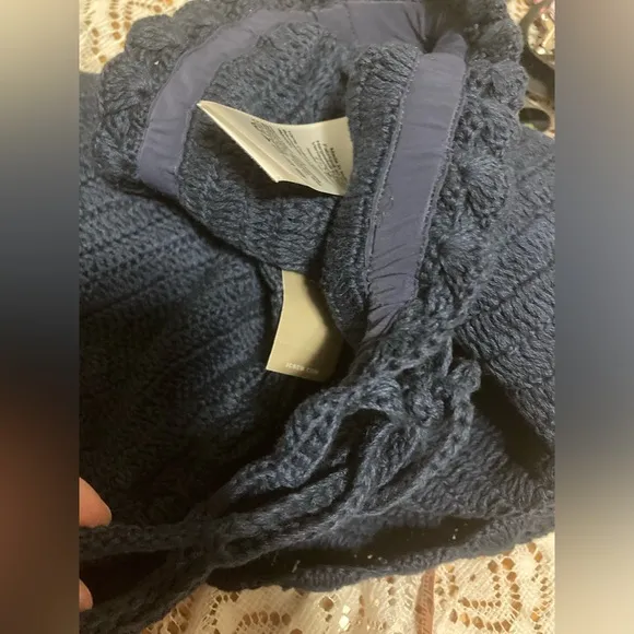 J Crew Navy Blue Cotton Crochet Knit Drawstring Shorts Size Large