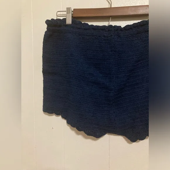 J Crew Navy Blue Cotton Crochet Knit Drawstring Shorts Size Large