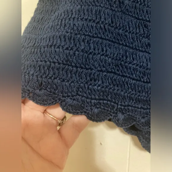 J Crew Navy Blue Cotton Crochet Knit Drawstring Shorts Size Large