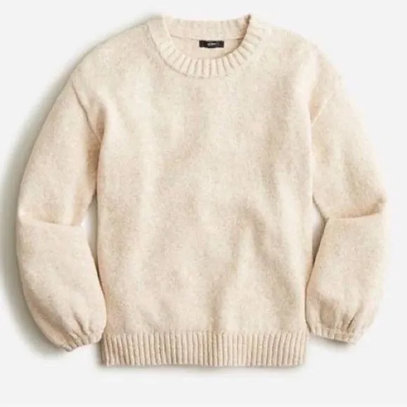 J. Crew Sweater Puff Sleeve Pullover Cotton Crew Classic Preppy Minimal Cream L